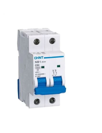 INTERRUPTOR  AUT. TERMOMAGNETICO P/RIEL 2P 50A 230VAC 10KA CURVA C NB1-63H
